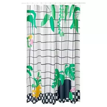 Занавеска для душа IKEA Snjonkvill 180x200 см, белый/зеленый/черный