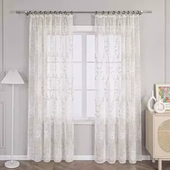 Занавеска Joyswahl из вуали с рюшами, выгорающая оконная занавеска, прозрачная занавеска для спальни, гостиной, песочного цвета, В x Ш 225 x 140 см, 1 шт., бежевый