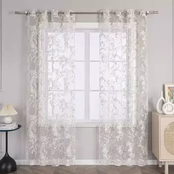 Занавеска Joyswahl Выгорающая штора с люверсами Штора-вуаль с люверсами Прозрачная с цветочным узором Феникса Спальня Гостиная Коричневый В x Ш 175 x 140 см 1 шт.