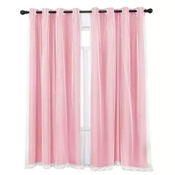 Занавеска с ажурной звездой, двухслойная вуаль, непрозрачная занавеска с люверсами для спальни, детской комнаты, серая, 130 x 160 см easy home, розовый