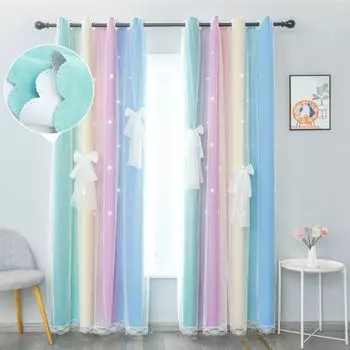 Занавеска с ажурной звездой, двухслойная вуаль с люверсами, занавеска для спальни, детской комнаты, гостиной, серая, 132 x 213 см easy home, синий