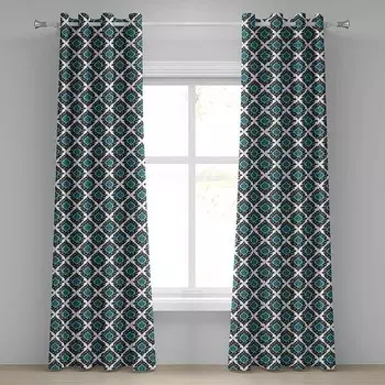Занавеска с люверсами Abakuhaus Mandala Blumen 2 шт, 280x245x0,5 см цвет schwarz aqua wei