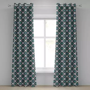 Занавеска с люверсами Abakuhaus Mandala Blumen 2 шт, 280x225x0,5 см цвет schwarz aqua wei