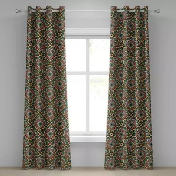 Занавеска с люверсами Abakuhaus Mandala Flowers 2 шт, 280x260x0,5 см цвет braun grn und gelb
