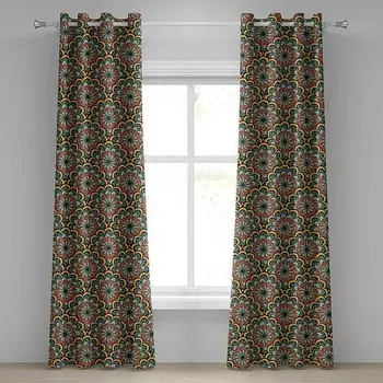 Занавеска с люверсами Abakuhaus Mandala Flowers 2 шт, 280x245x0,5 см цвет braun grn und gelb