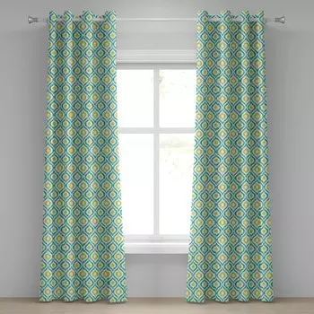 Занавеска с люверсами Ambesonne Ikat Ogee, мятно-зеленый