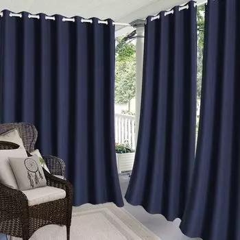 Занавеска с люверсом, благоприятная для кожи, полиэстеровая штора с балдахином, занавеска для домашней комнаты для кофе дома, 100 см x 250 см Stuttg, темно-синий