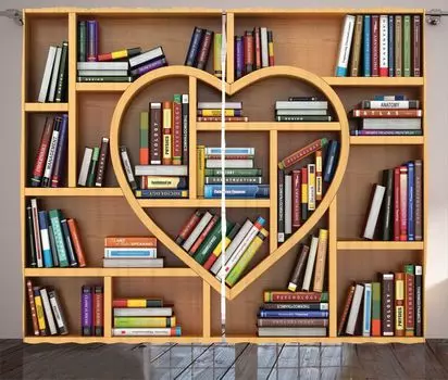 Занавеска в деревенском стиле «Библиотека ABAKUHAUS», «Сердце для чтения книг», занавеска из ленты с оборками для спальни, петлями и крючками, 280 x 245 см, разноцветная