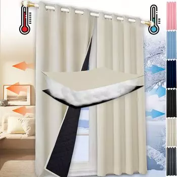 Занавески Непрозрачные шторы Тепловая занавеска с люверсами Затемняющая штора Дверная занавеска Тепловая штора Защита от холода Упаковка из 1 шт. 132 x 213 см Koheim, бежевый