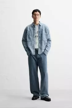 Западная джинсовая рубашка ZARA, синий