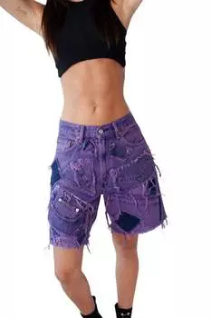 Заплатанные джинсовые шорты фиолетового цвета knotWTR