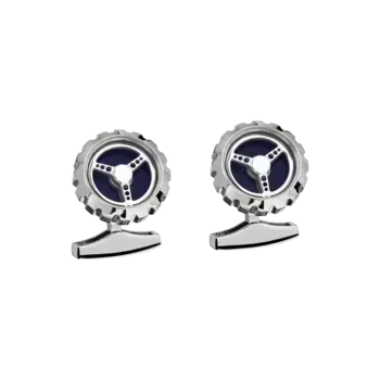 Запонки Chopard Classic Racing cufflinks - Инкрустация темно-синим лаком - серебристый металл