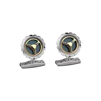Запонки Chopard Classic Racing cufflinks - Зеленая инкрустация - металл серебристого и желтого цвета