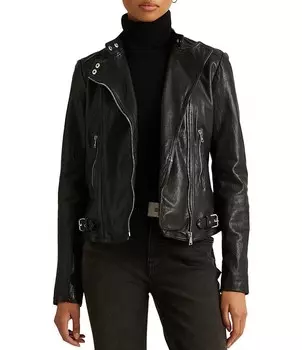 Заявление Lauren Ralph Lauren Кожаная куртка из овечьей кожи с длинными рукавами, черный