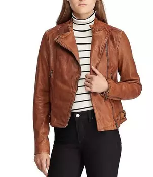 Заявление Lauren Ralph Lauren Кожаная куртка из овечьей кожи с длинными рукавами, коричневый