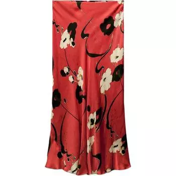 ZARA Длинная юбка серии ZW, женская, красная
