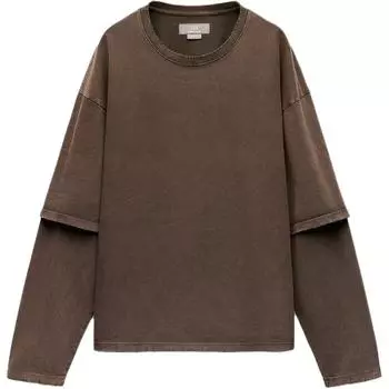 ZARA Футболка с заниженной линией плеч, женская, коричневого цвета