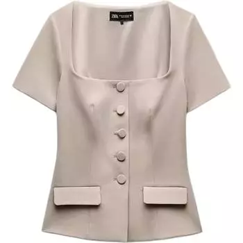 ZARA Футболка женская, обычная, темно-бежевая