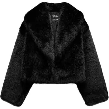 ZARA Пальто на бархатной основе, женское, черное