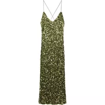 ZARA Платье-комбинация женское зеленое