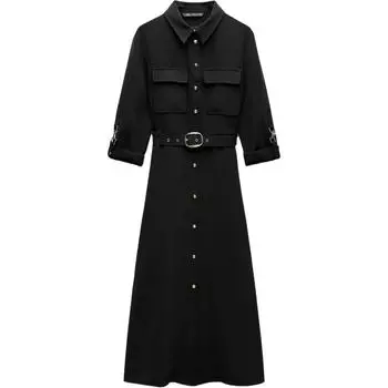 ZARA Платье с длинными рукавами женское черное