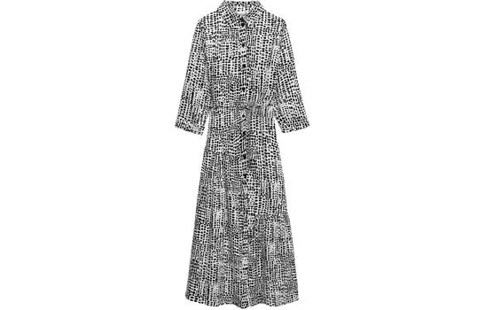 ZARA Платье с длинными рукавами женское, черно-белое
