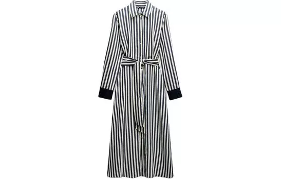 ZARA Платье с длинными рукавами, женское, телесного/морского синего цвета