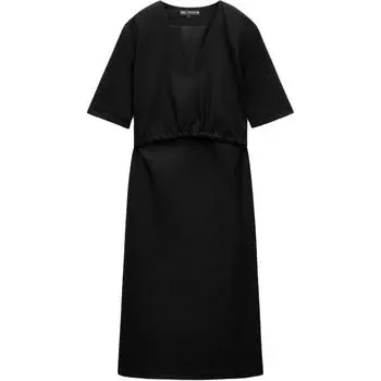 ZARA Платье с короткими рукавами серии ZW, женское, черное