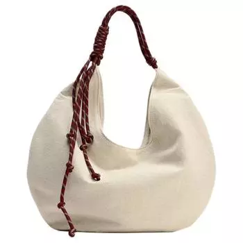 ZARA Сумка из полиэстера с хлопком, сумка через плечо большого размера, женская, светло-бежевого цвета