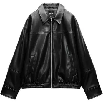 ZARA Женская кожаная куртка Trf, черная