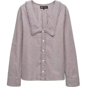 ZARA Женская рубашка Trf, коричневая/белая