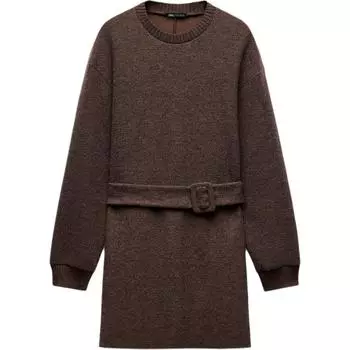 ZARA Женское платье с длинными рукавами, коричневое
