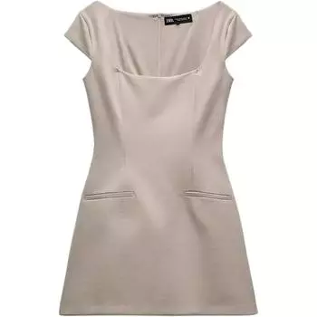 ZARA Женское платье с короткими рукавами Trf, темно-бежевого цвета