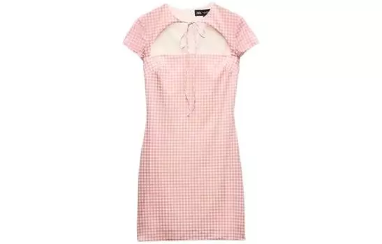 ZARA Женское платье с короткими рукавами, розовое/белое