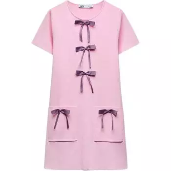 ZARA Женское платье с короткими рукавами, розовое