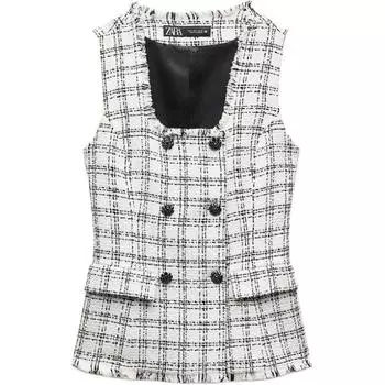 ZARA Жилет женский черно-белый клетчатый