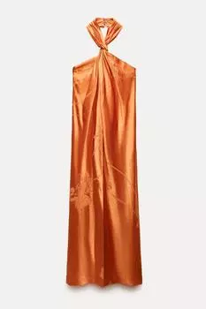 Zara ZW Collection Jacquard Halter Dress, Orange