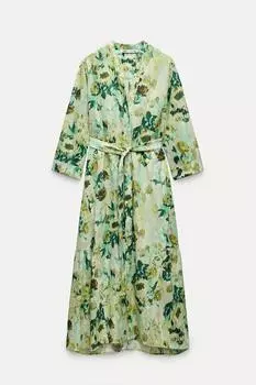 Zara ZW Collection Printed Midi Dress, green
