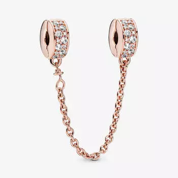 Защитная цепочка с клипсами Pandora Moments Clear Pav, розовое золото/прозрачный