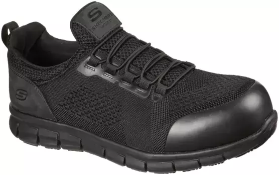 Защитная обувь Skechers "SYNERGY - OMAT", S1 P ESD, без шнуровки, с банджи-шнуровкой, устойчивая к проколам, дышащая, черный