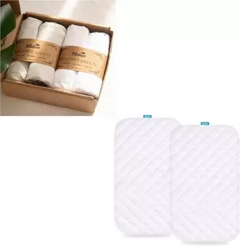 Защитный чехол для матраса для люльки, вискоза из бамбука и 4 комплекта простыней для люльки, совместимые с детской люлькой ANGELBLISS, ультрамягкие, дышащие и моющиеся Biloban, White
