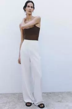 Заштопанные брюки ZARA, экрю