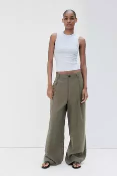 Заштопанные брюки ZARA, хаки