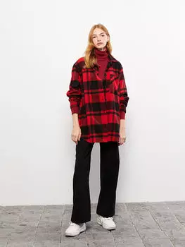 Застежка спереди на пуговицах в клетку с длинным рукавом Женская куртка-рубашка дровосека LCW Casual
