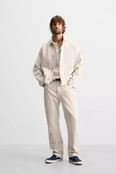 Застиранная джинсовая верхняя рубашка ZARA, устрично-белый