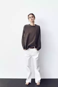 Застиранная футболка из плотного хлопка ZARA, цвет Chocolate