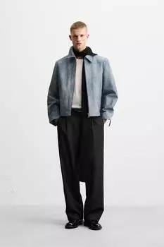 Застиранная кожаная куртка ZARA, синий