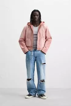 Застиранная куртка с капюшоном ZARA, цвет Chalk pink