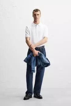 Застиранная текстурированная рубашка-поло из пике ZARA, белый
