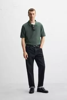 Застиранная текстурированная рубашка-поло из пике ZARA, цвет washed green